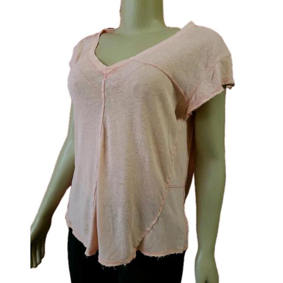 We The Free People Sz XS Peach Linen Blend Cap Sleeve Raw Edge Women's Top NEW - Picture 7 of 8